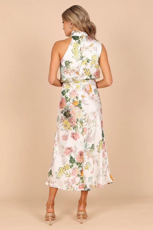 Robe Maxi Fleurie à Bretelles avec Taille Élastique - Wine Country Dates
