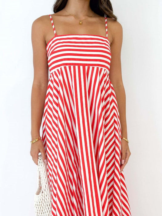Robe Midi Rayée à Épaules Dénudées