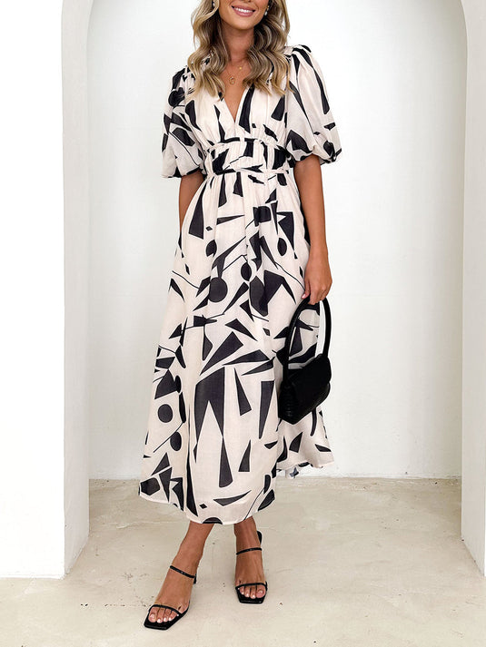 Beige Geometric Midi Sakura Dress