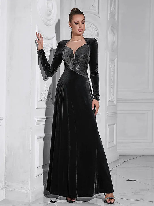Élégante Robe de Soirée Longue à Manches Longues