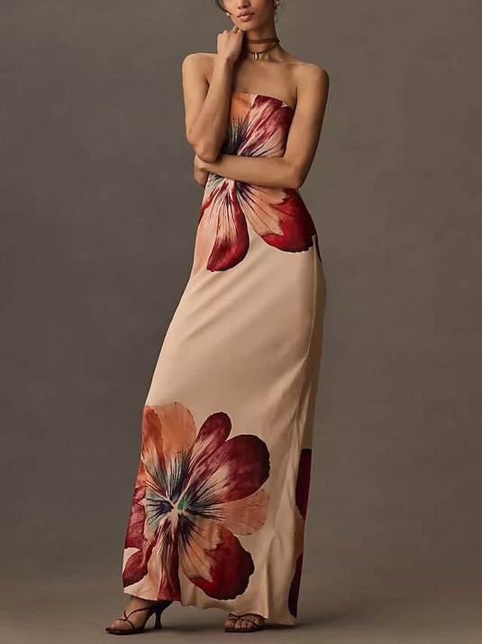 Robe Midi Tube Imprimée Slim Fit Élégante et Sexy