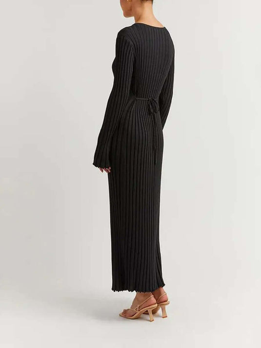 Maxi Robe Tricot à Manches Évasées et Décolleté en V