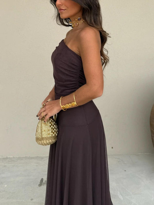 Robe Maxi en Mesh Toledo à Épaule Unique