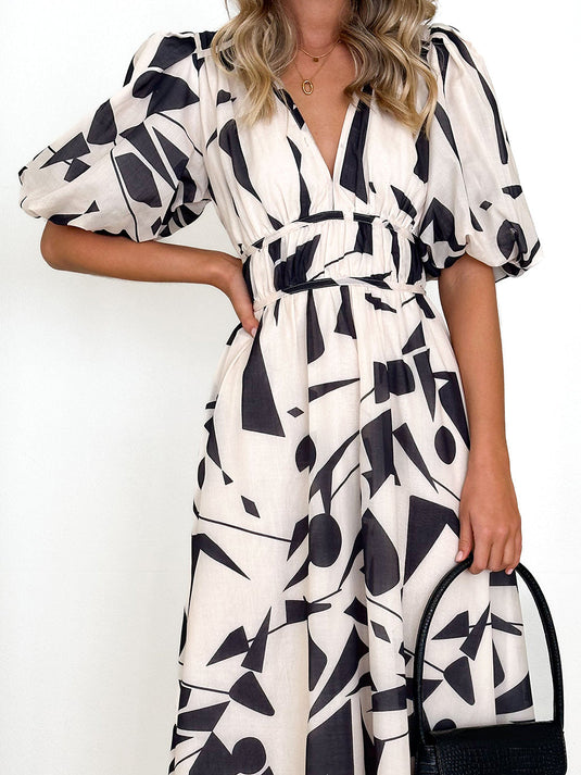 Beige Geometric Midi Sakura Dress