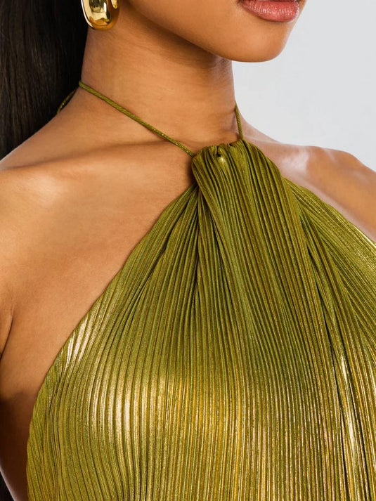 Robe Maxi Métallique Thalia en Peridot