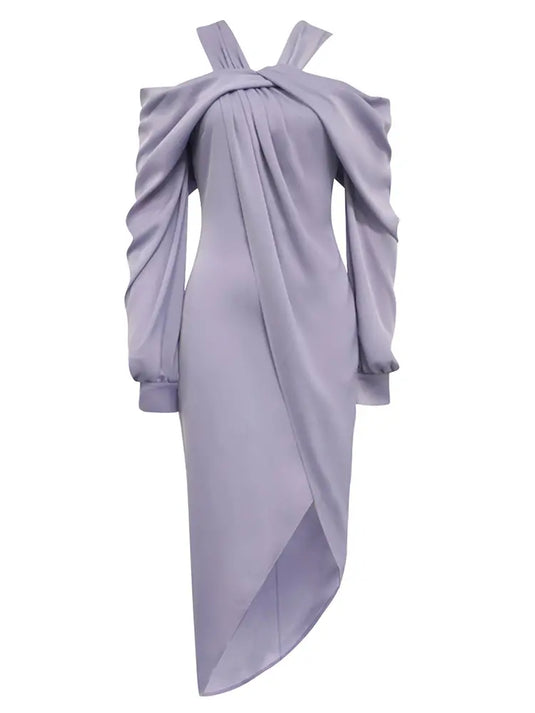 Asymmetrical Evening Dress with Halter Neck