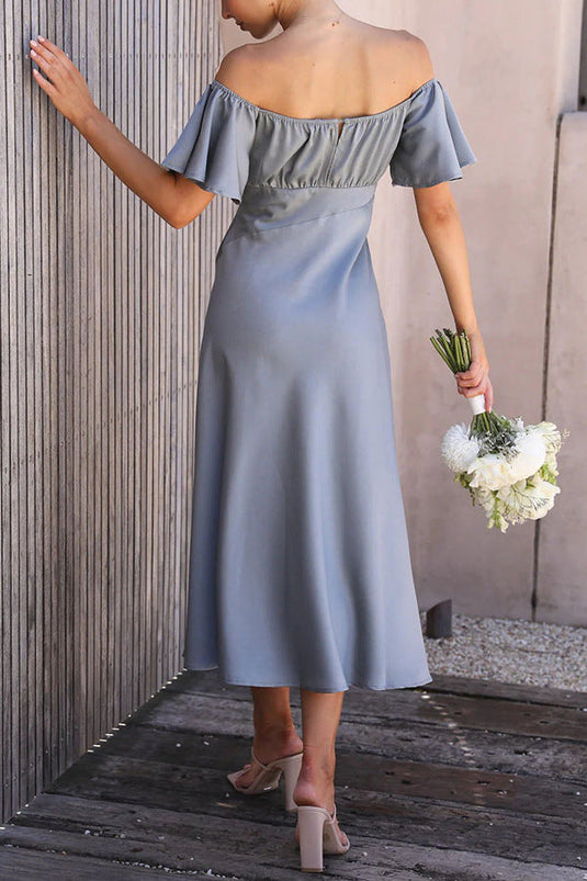 Robe Midi à Fente Latérale avec Manches Volantes Off-Shoulder