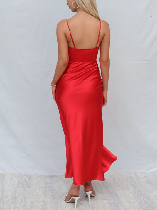 Fendue Satinée Midi Robe