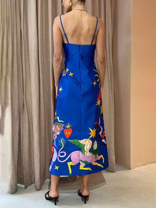Robe Midi Sans Manches en Satin Imprimée - Élégance Sexy d'Été