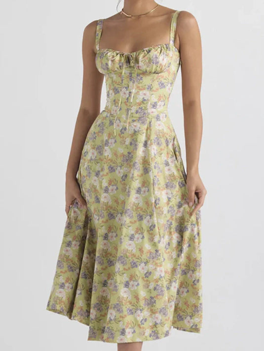 Robe Midi Fleurie Décolleté Dans le Dos
