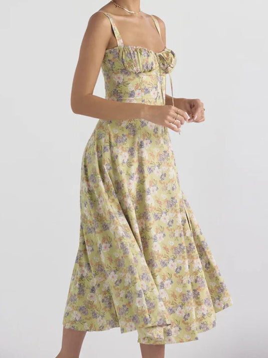 Robe Midi Fleurie Décolleté Dans le Dos