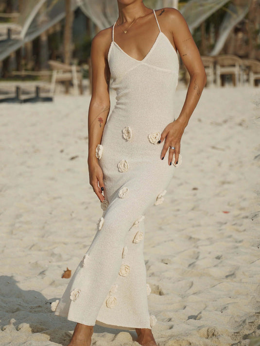 Maxi Robe Tricotée à Motif Floral